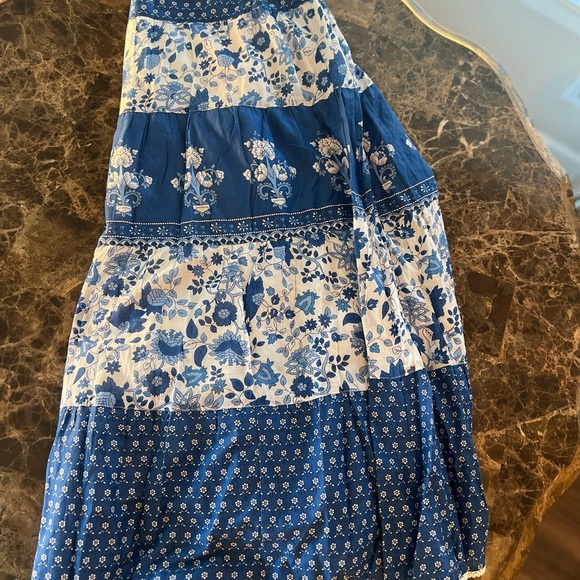 Lauren Ralph Lauren Patchwork Blue Floral Maxi Skirt  Peasant Cottagecore Cotton - Picture 7 of 11